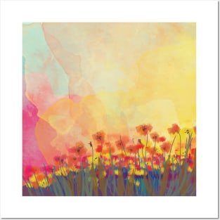 Watercolor field of flowers Posters and Art